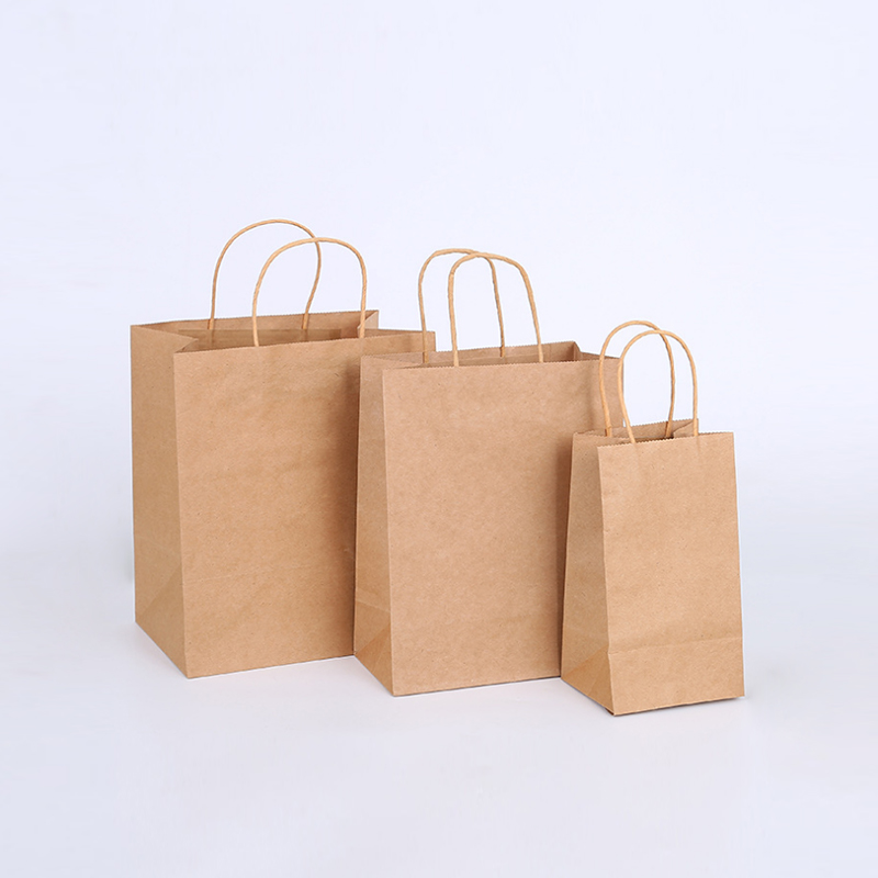 Sacs en papier kraft brun à poignée torsadée pour fêtes et cadeaux avec poignées en corde