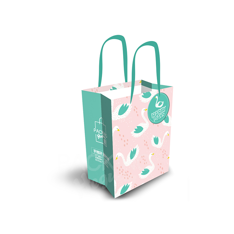 Sac papier cadeau moyen cygne menthe et rose